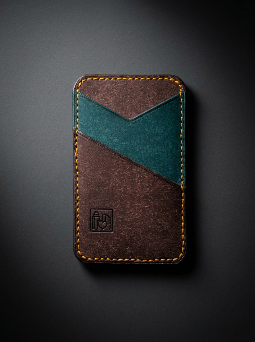 The Flip Side Magic Wallet front view showing multi-color leather panels