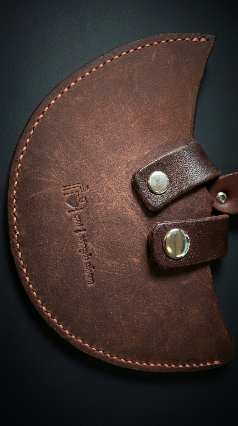 Art by Steph Chan logo stamp and snap closure on knife sheath